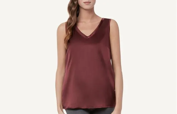 Blusa De Manga Curta De Seda - Vermelho M