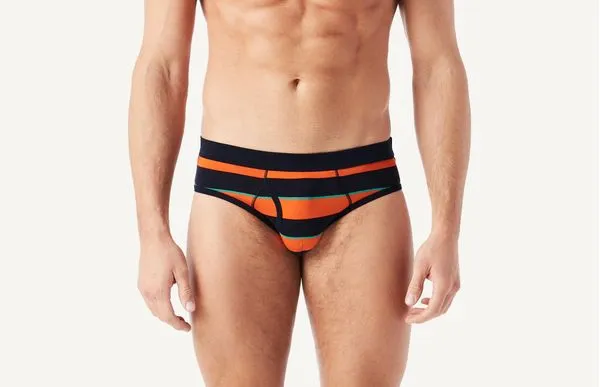 Cueca De Algodão Elástico Às Riscas Grandes - Laranja P