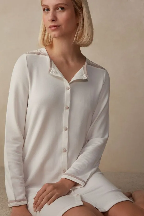 Camisola De Botão Em Modal Com Lã Romantic Bedroom - Branco P
