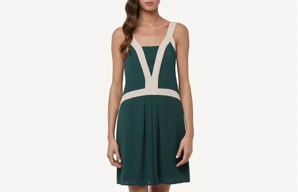 Vestido Em Georgette Perfis De Cor Contrastante - Verde G