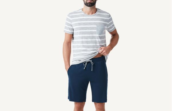 Pijama Masculino Curto Às Riscas - Cinza GG