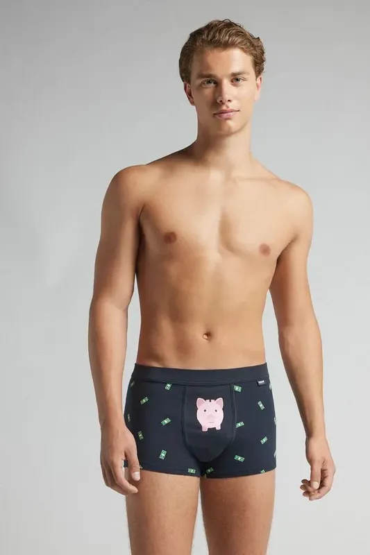 Cueca Boxer Com Estampa De Dólar Em Algodão Supima - Azul M