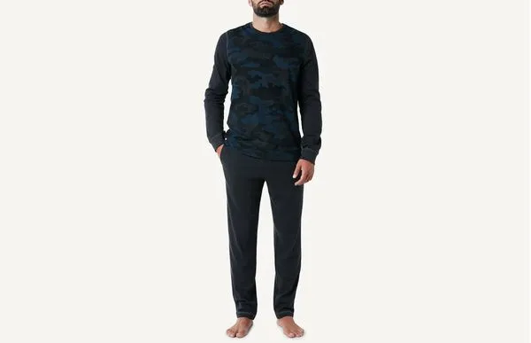 Pijama Comprido De Algodão Com Estampa Camouflage - Azul P