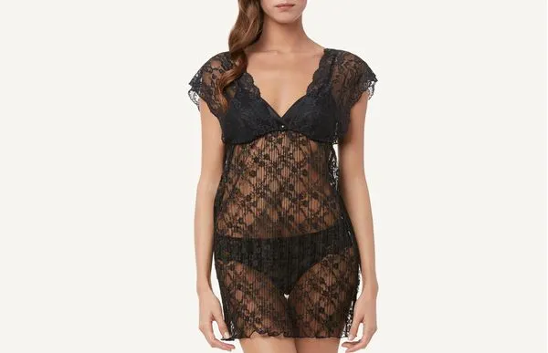 Babydoll Romantic Plissê - Preto P