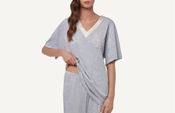 Blusa Em Supima Cotton Extrafine Com Flor - Cinza M