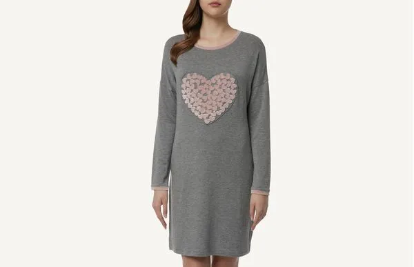 Camisola De Algodão Com Patch Em Coração - Cinza M
