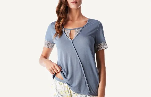 Blusa De Pijama De Viscose - Azul M