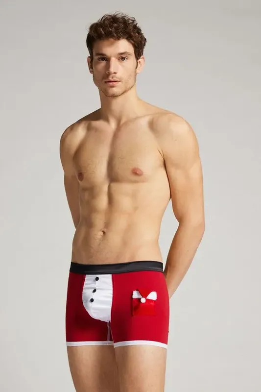 Cueca Boxer Papai Noel Em Algodão Supima - Vermelho M