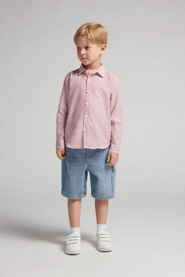 Camisa Em Linho e Algodão Infantil - Vermelho 4-5