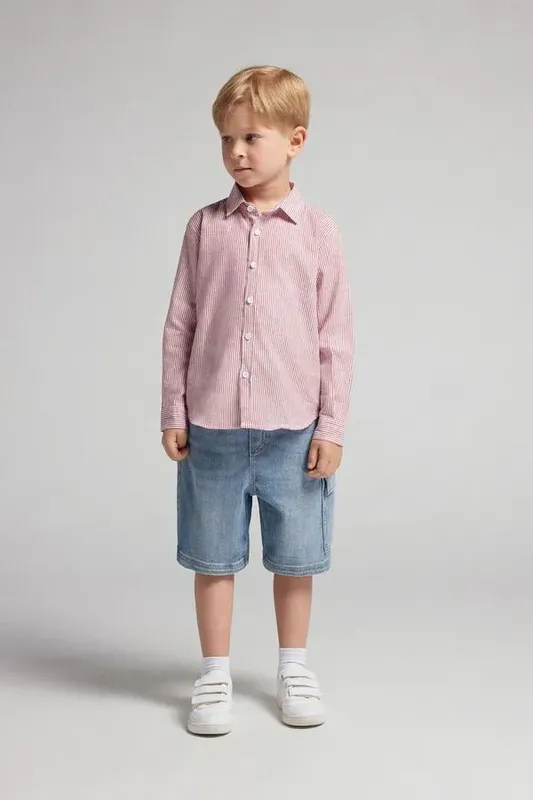 Camisa Em Linho e Algodão Infantil - Vermelho 8-9