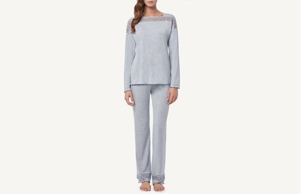 Pijama Comprido Com Renda Carré - Azul P