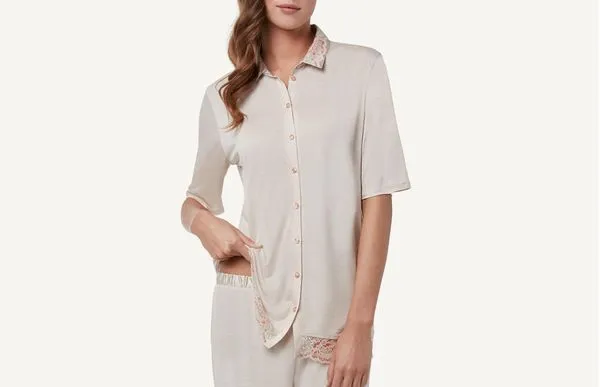 Camisa Com Detalhes De Renda e Seda - Off-White G