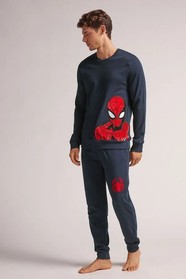 Pijama Comprido Homem-Aranha Em Algodão - Azul P