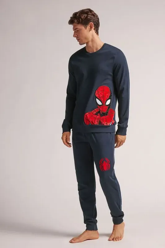 Pijama Comprido Homem-Aranha Em Algodão - Azul G