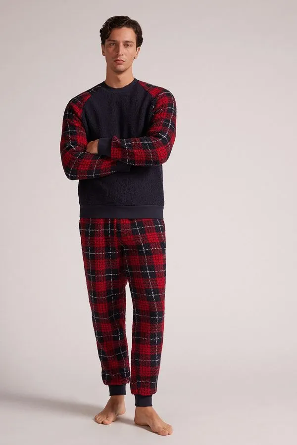 Pijama Comprido Peluciado Xadrez - Vermelho X/XXL