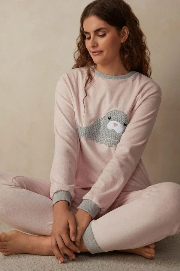 Pijama Manga Comprida Estampa De Foca - Rosa P