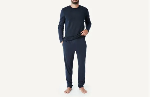 Pijama Homem Comprido Com Camiseta Riscas Em Relevo - Azul GG
