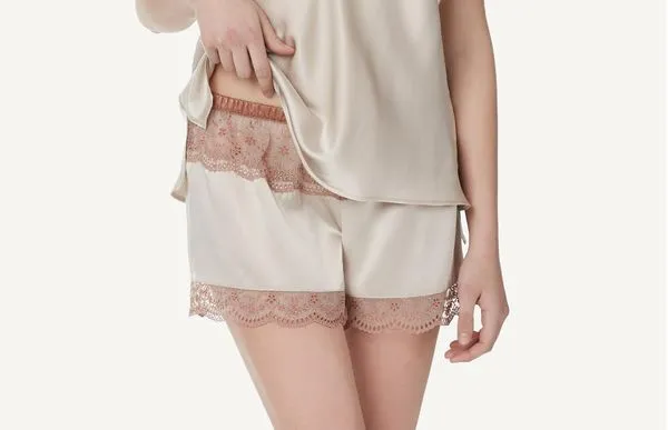 Shorts De Seda Marine Crochet - Rosa P