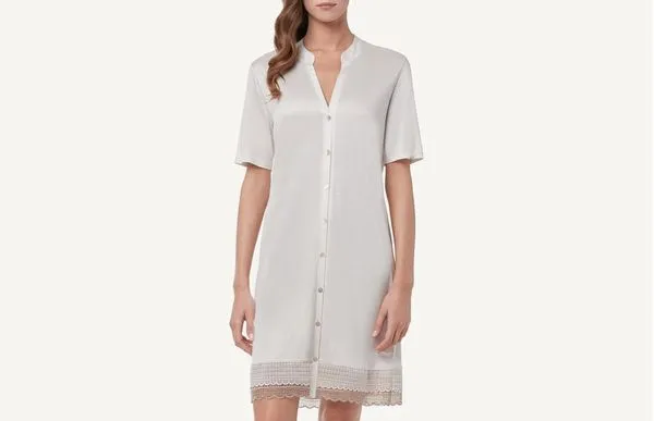 Camisa De Noite Com Dupla Faixa De Renda - Off-White M