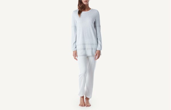 Pijama Comprido Com Flores Jacquard - Cinza G