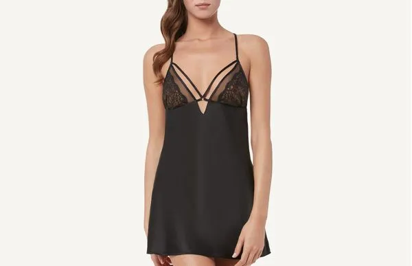 Babydoll Em Seda Elegant Lights - Preto G