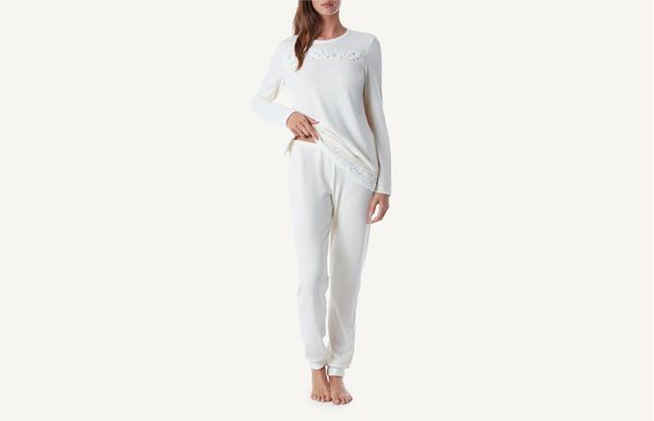Pijama Comprido Com Aplicações Perfuradas - Bege M