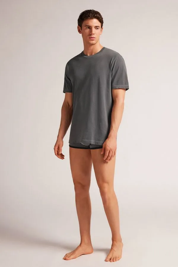 Camiseta Washed Collection Em Algodão - Cinza P