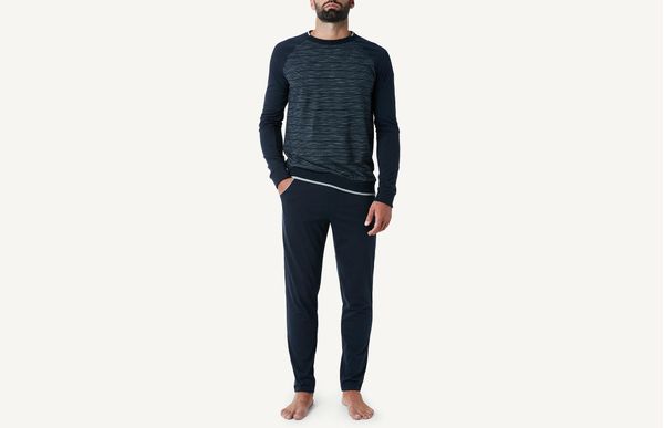 Pijama Comprido Em Jersey Com Fantasia Jacquard - Azul M