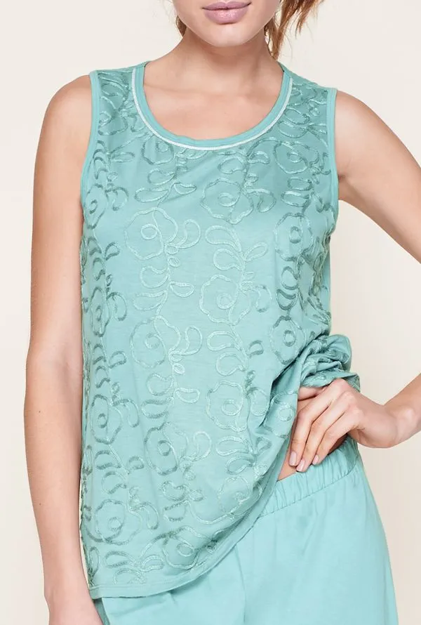 Blusa De Pijama De Jérsei Bordado - Verde P