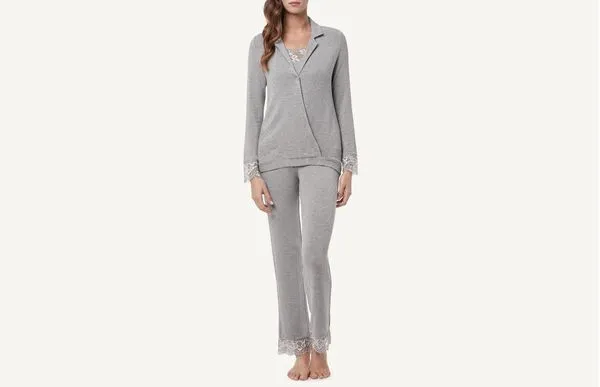 Pijama Comprido 3 Peças - Cinza P