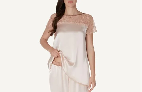Blusa De Manga Curta De Seda Romantic Ballerina - Rosa P