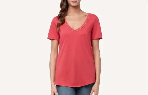 Blusa Em Algodão Supima Com Strass - Vermelho M