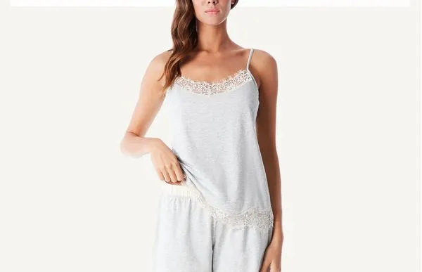Blusa De Pijama De Algodao De Alças Finas - Off-White G