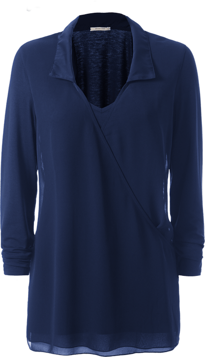 Blusa De Manga Comprida e Decote Em Habotai - Azul G