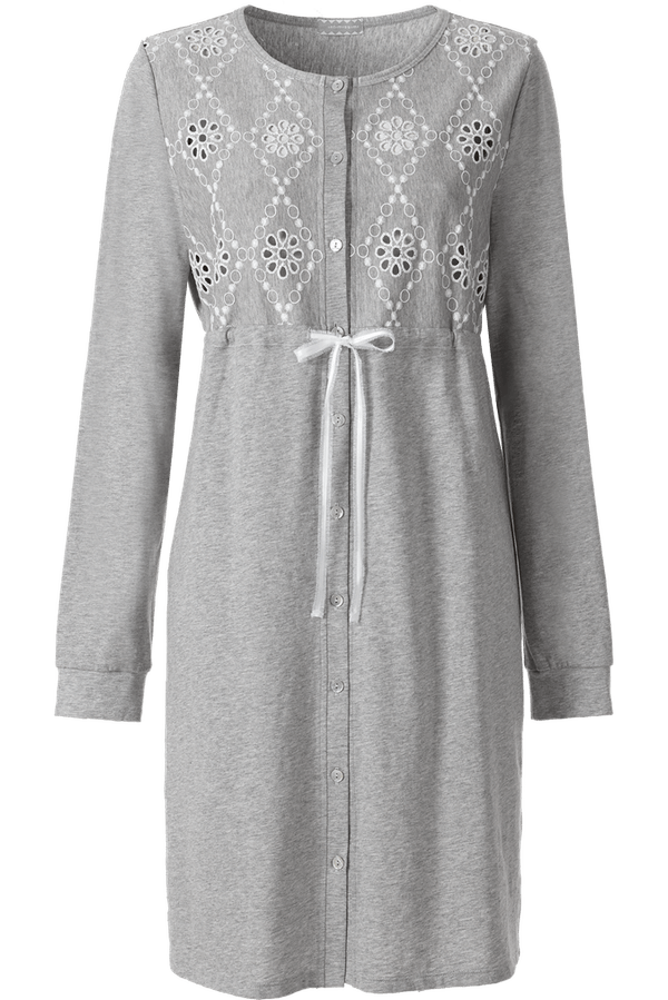 Camisola De Noite Aberta Com Cordão - Cinza G