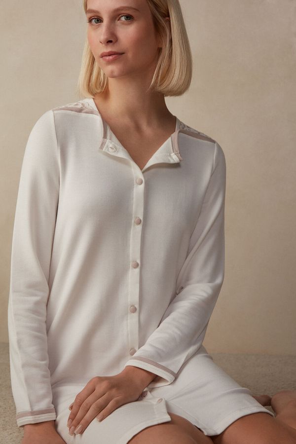 Camisola De Botão Em Modal Com Lã Romantic Bedroom - Branco G