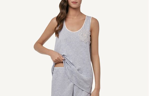 Blusa Em Supima Cotton Extrafine Com Flor - Cinza M