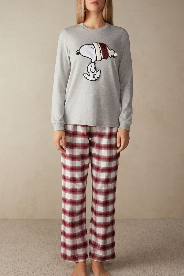 Pijama Snoopy Em Algodão - Cinza P