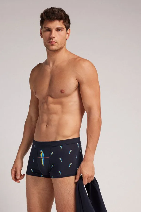 Cueca Boxer Com Estampa De Papagaios Em Algodão Natural Fresh - Azul G