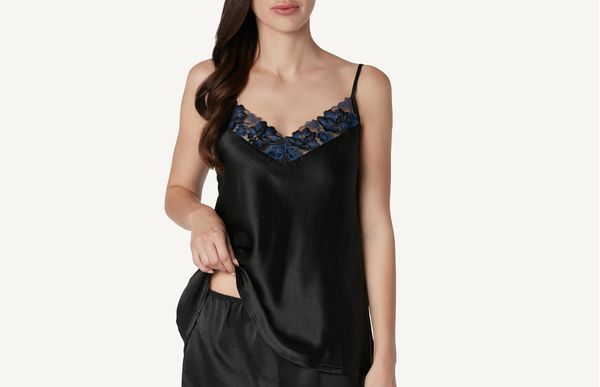 Blusa De Seda Jacquard Blooming Embroidery - Preto G
