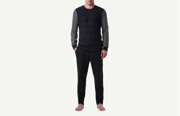 Pijama Comprido Com Tricô Texturizado Às Riscas - Azul EG