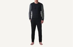 Pijama Comprido Com Tricô Texturizado Às Riscas - Azul EG