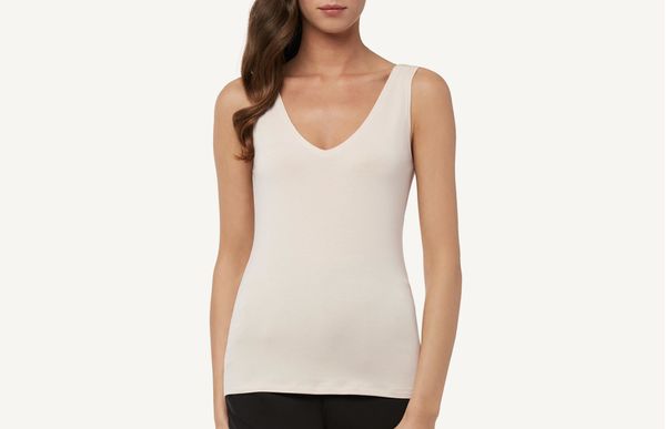Blusa Sem Mangas Micromodal Decote v e Alças Largas - Off-White P