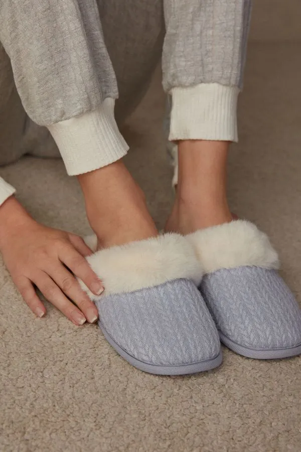 Pantufa Em Veludo Canelado - Branco U