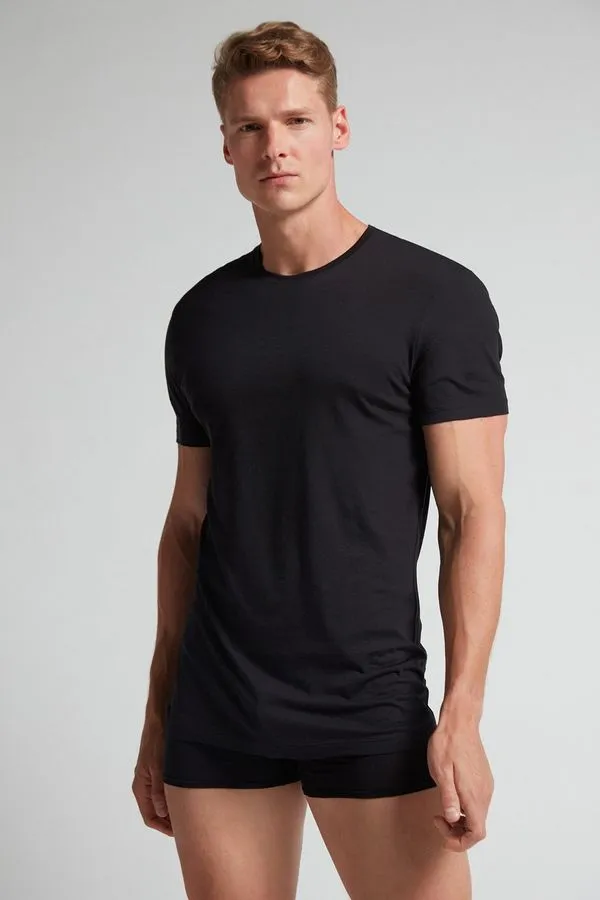 Camiseta De Manga Curta Gola De Algodão Supima Fresh - Preto M