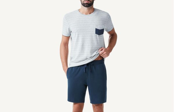 Pijama Masculino Curto Em Tecido Canelado - Cinza P