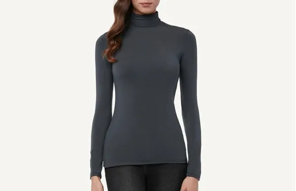 Blusa De Gola Alta e Manga Comprida Em Modal - Azul P