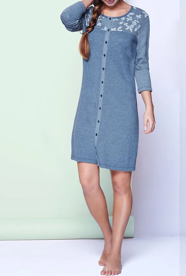 Camisola De Noite Aberta Com Padrão Floral - Azul G