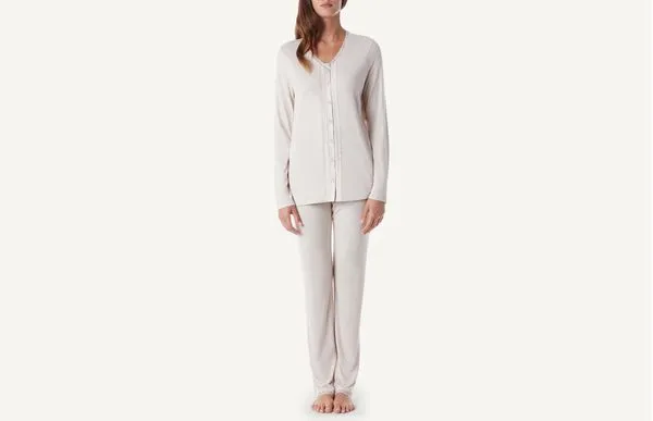 Pijama Comprido Com Aplicações Em Cetim - Rosa M
