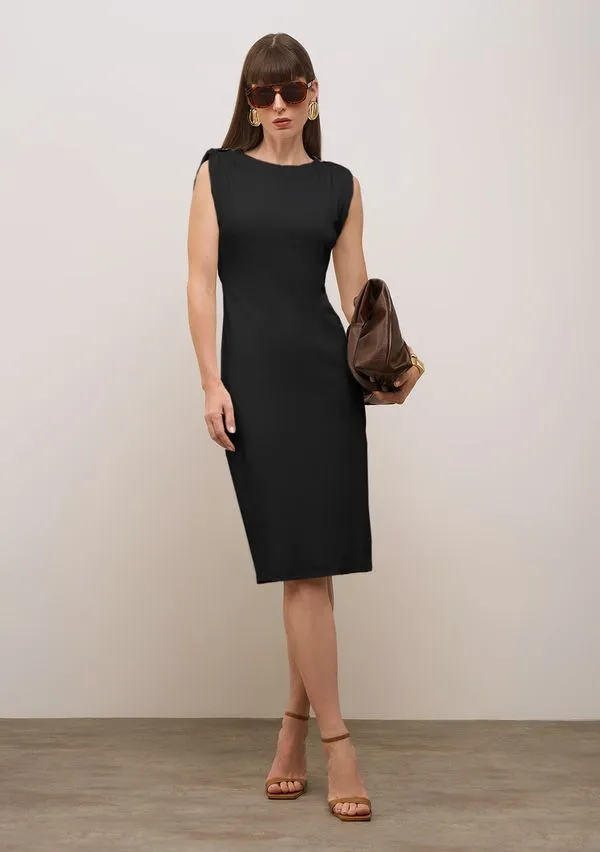 Vestido Iódice Ajustado Decote Careca Sem Manga Midi Preto PP